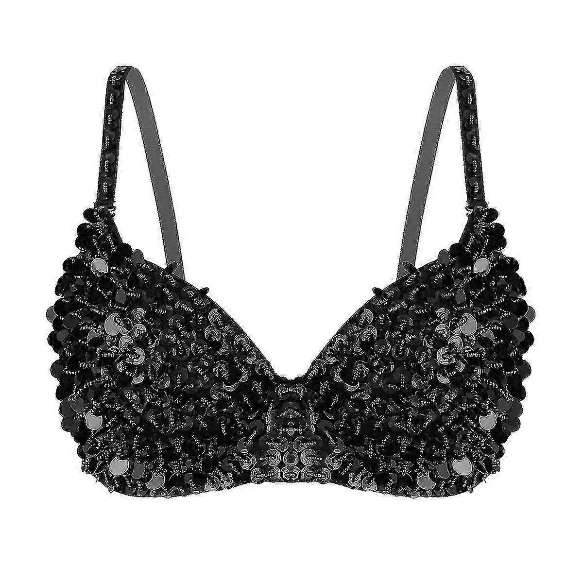 قمم حمالة صدر مبطنة مزينة بالترتر المتلألئة لأزياء الرقص الشرقي النسائية مثالية للهذيان وارتداء نادي الرقص