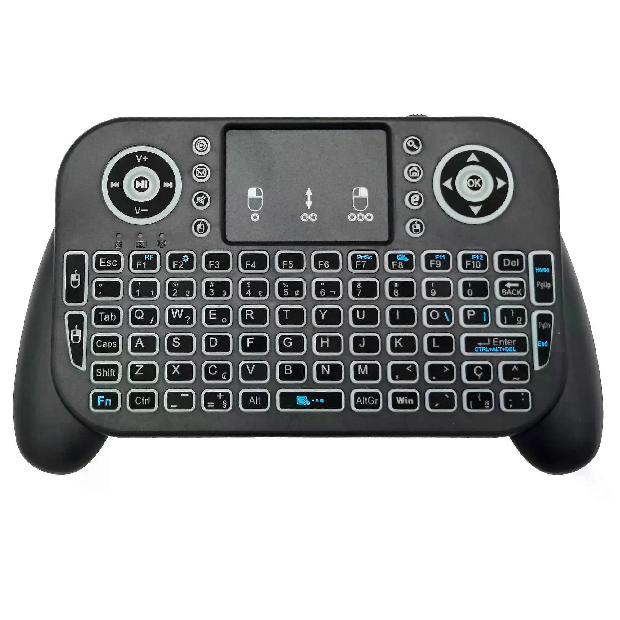 con V8 2.4G Mini Wireless Keyboard 7 Color Backlit Spanish Portuguese Bluetooth Air Mouse Remote Control Touchpad for Android TV Box