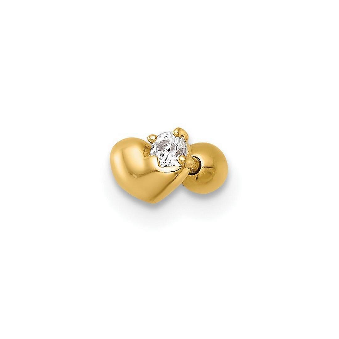 5,2 mm 14 carats solide or jaune calibre 18 poli zircone cubique amour coeur pendentif collier Labret Stud corps Piercing-Stud