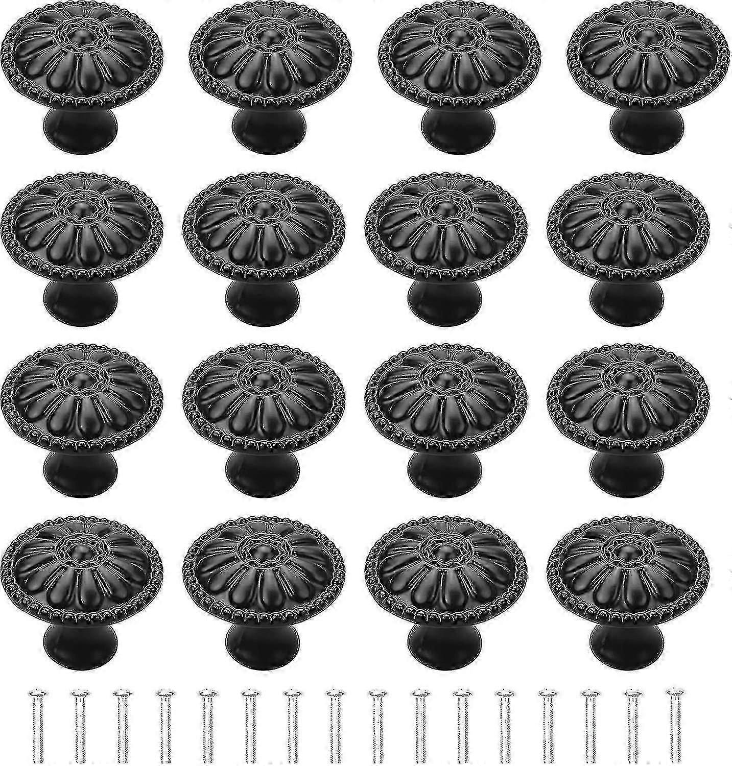 16pcs Black Cabinet Door Handle, Round Drawer Knobs, Single Hole Cupboard Handle