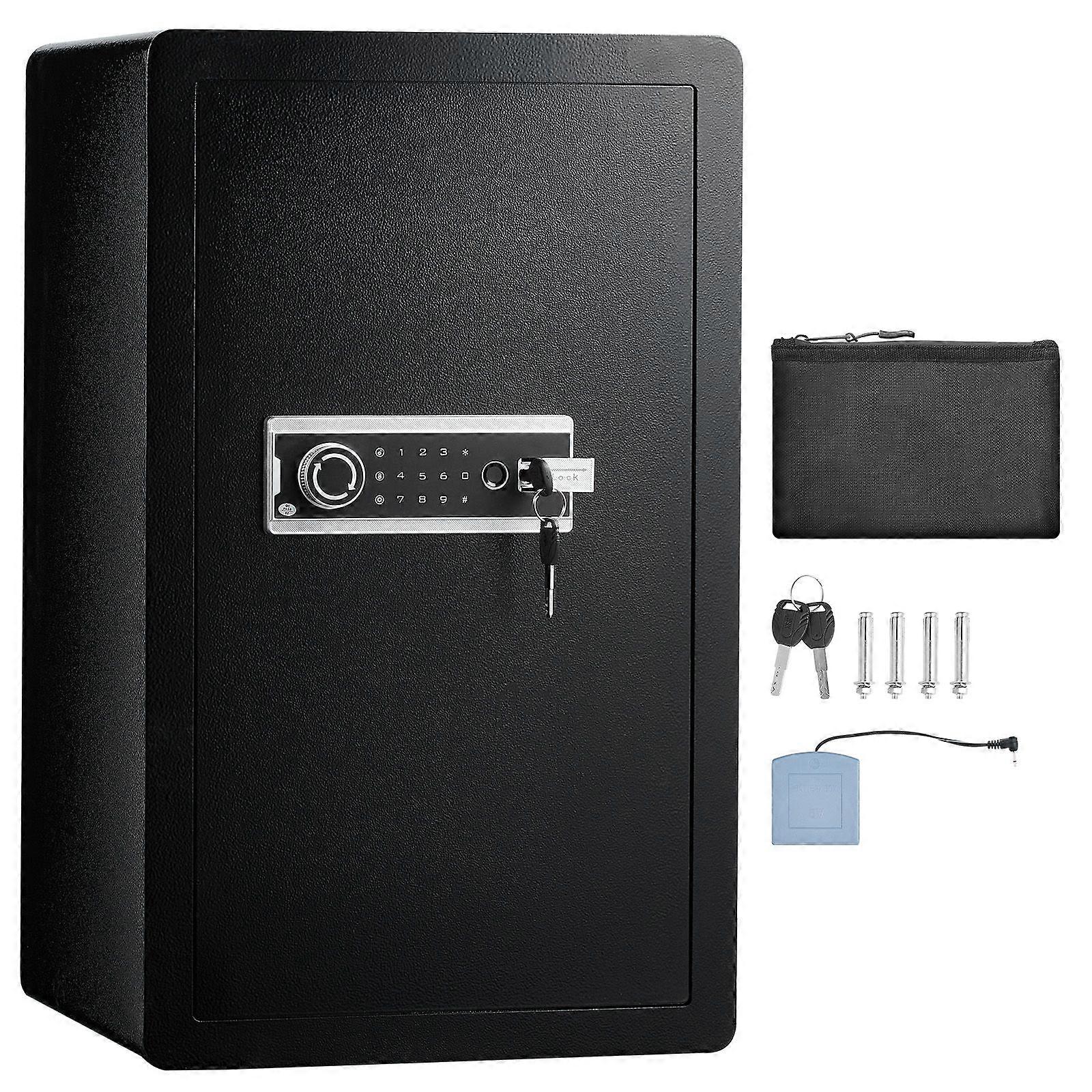 Single Door 4.0 cu.ft Safe Box with Key Lock, Password & Fingerprint, Safe Lock Box with Fireproof Bag, Key Rack, LED Light, Black