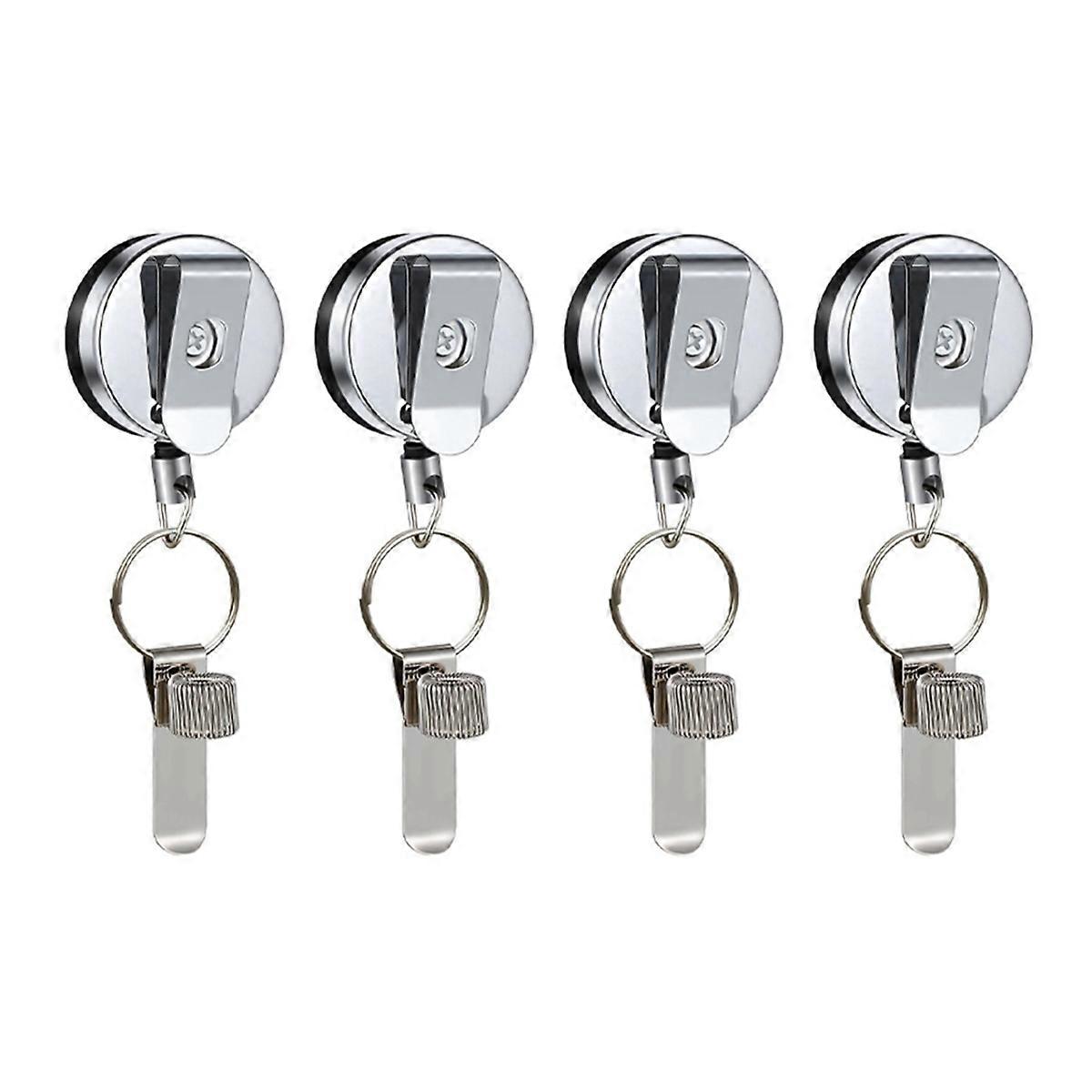 4pcs Retractable Pull Pen Pencil Holder with Belt Clip Key Ring Universal Lanyard