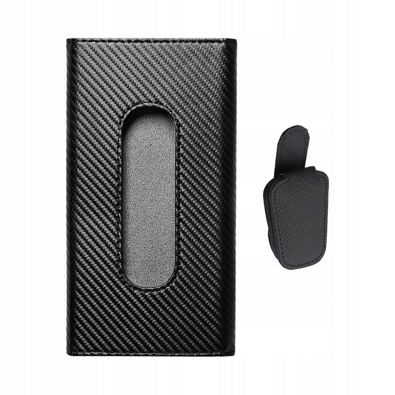 Car Tissue Holder With Sunglasses Clip, Universal Black
