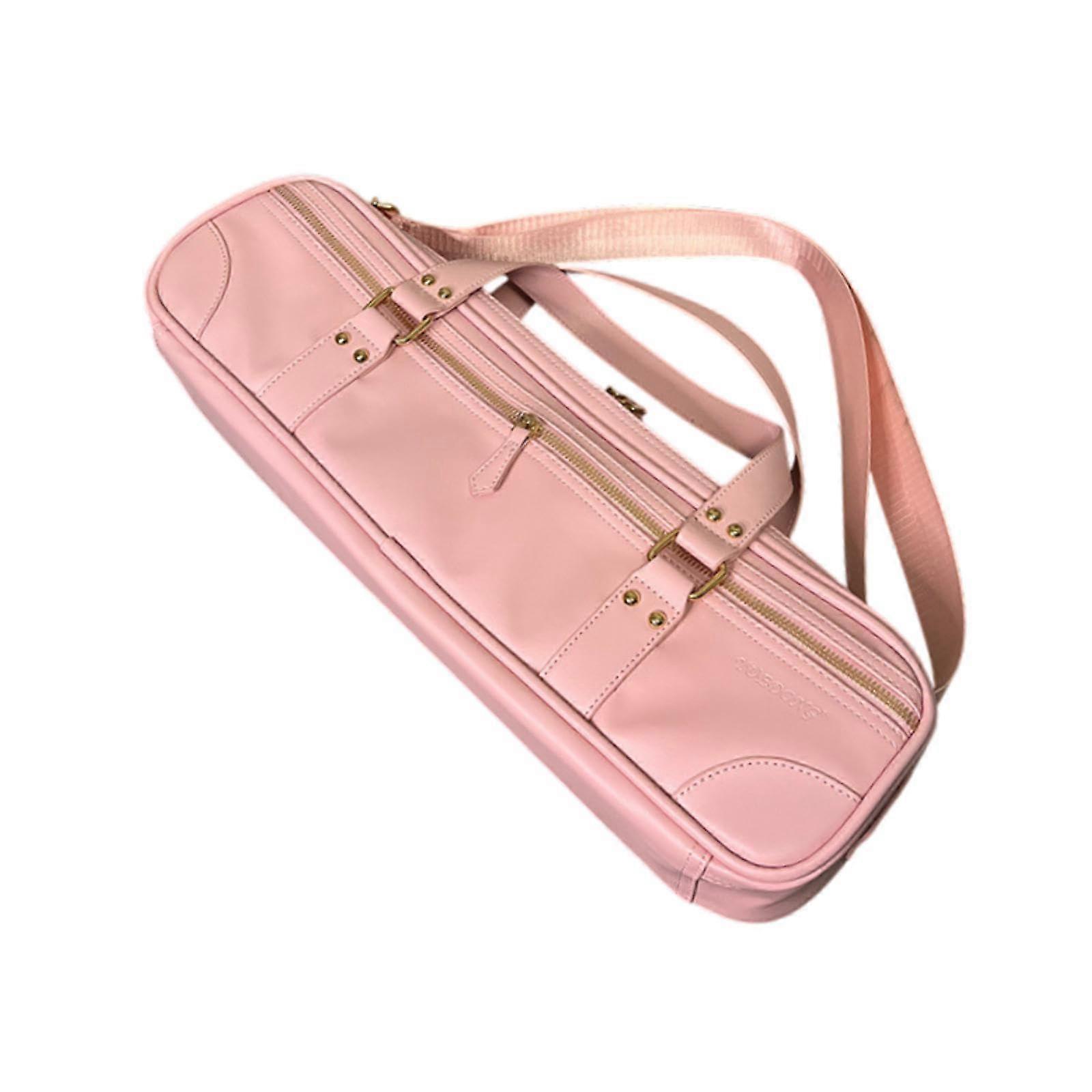 Flute Carry Case Canvas Exterior With Plush Interior, Exterior Pocket, Adjustable Shoulder Strap, Pink