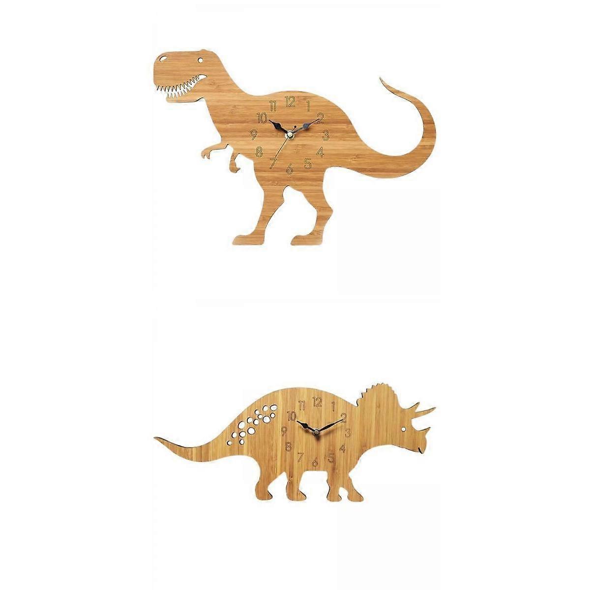 2x Dinosaur Wall Clock Desktop Classroom Numeral Quartz Clock