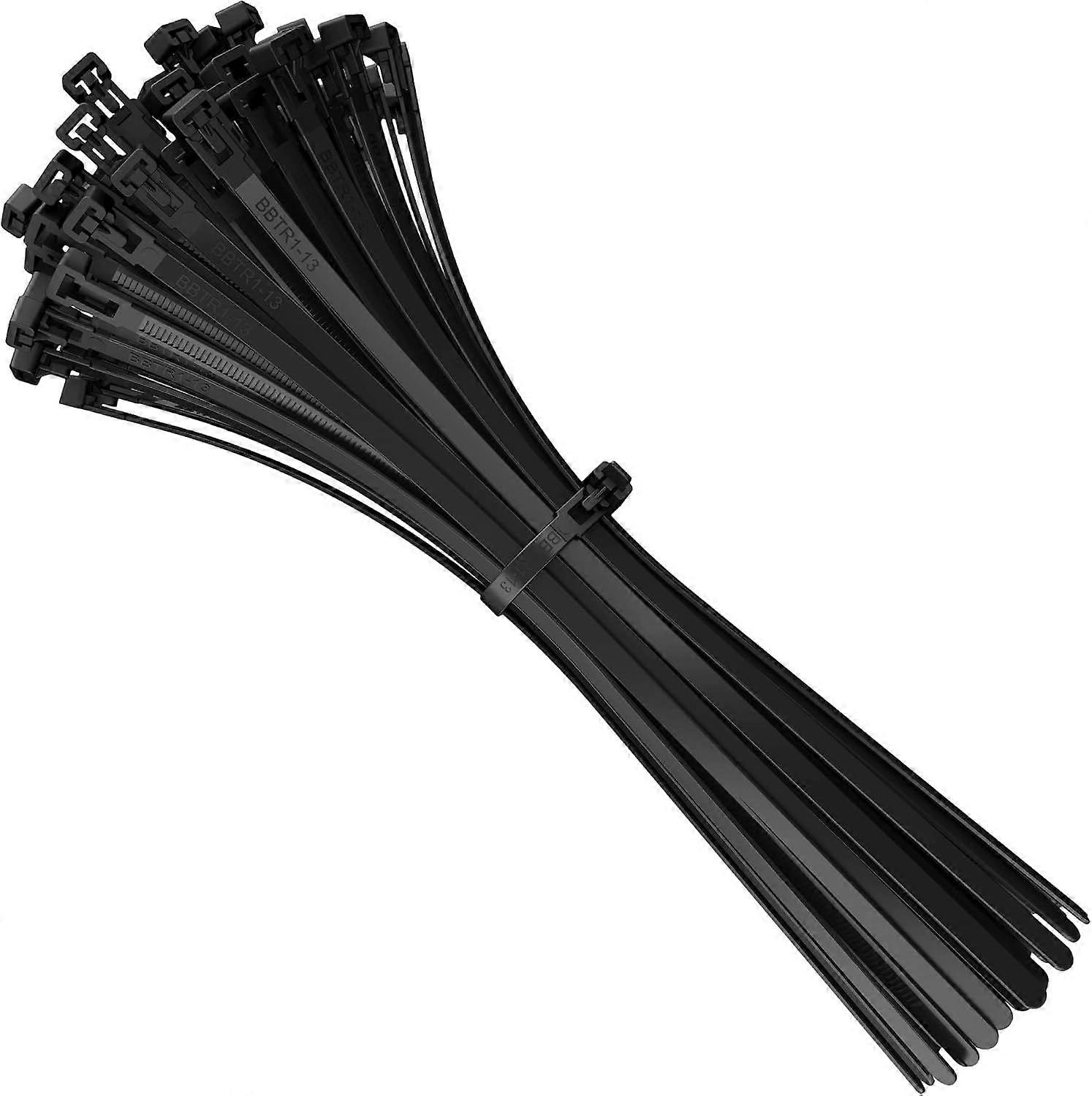 100 Pieces Black Reusable Plastic Cable Ties, 300mm x 7.6mm, Nylon Cable Ties
