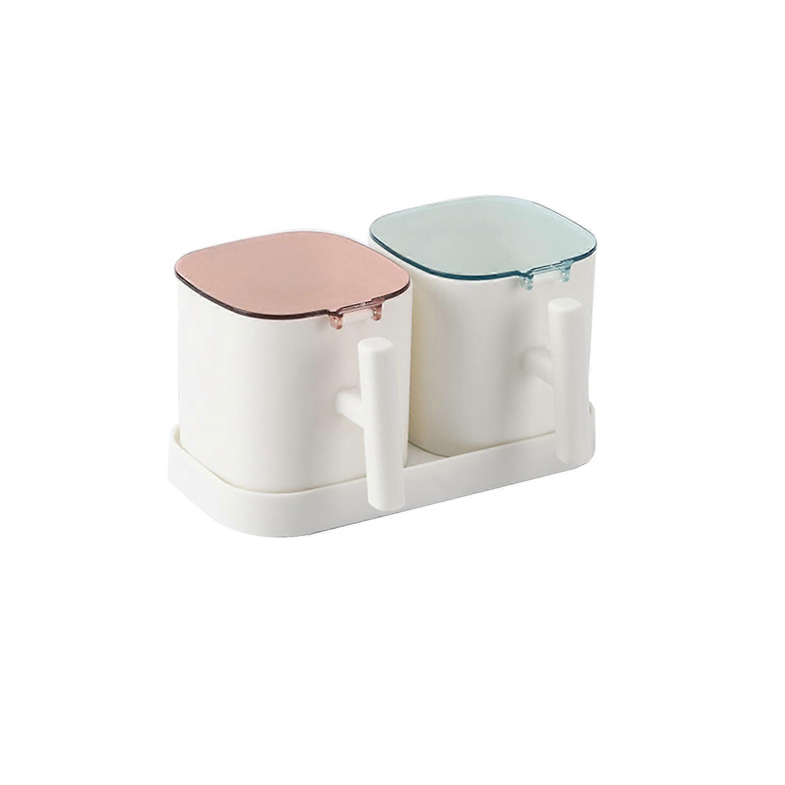 Multi-Purpose Spice Pots Set Seasoning Box Storage Container Condiment Jars Rack with Cover Spoon for Kitchen Counter  White 2 teams