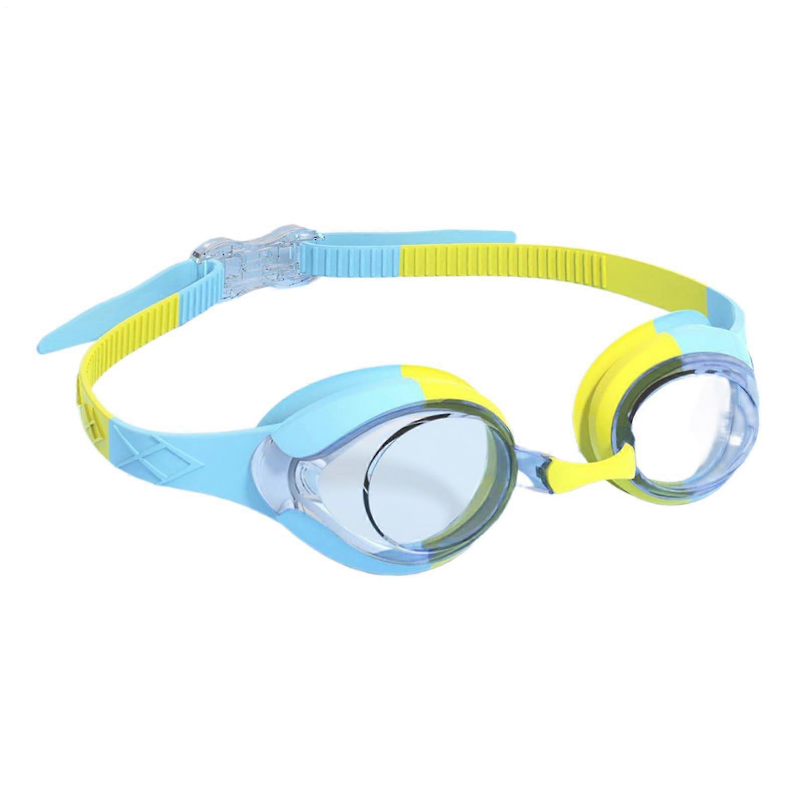 Kids Swim Goggles Anti-Fog Wide Field Of View For Kids And Girls Adjustable Soft Silicone Seal Blue And Yellow