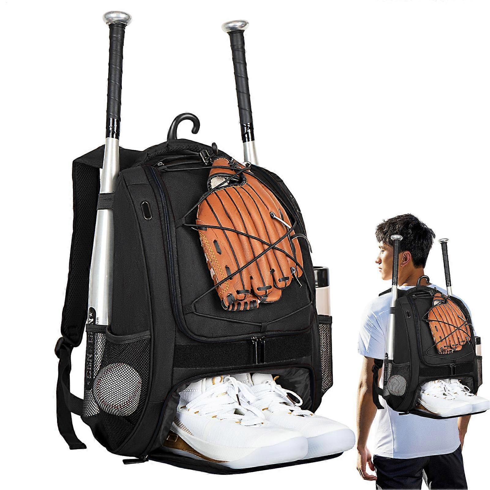 Baseball Bat Bag | Softball Backpack with Bat Holder | Youth Baseball Backpack with Shoe Compartment, Black