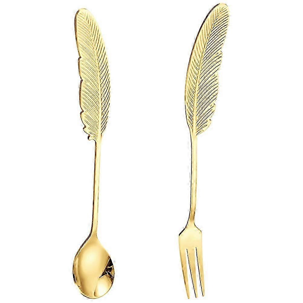2Pcs Stainless Steel Spoon Fork Serving Cutlery Dinner Utensil Kitchen Flatware Tableware