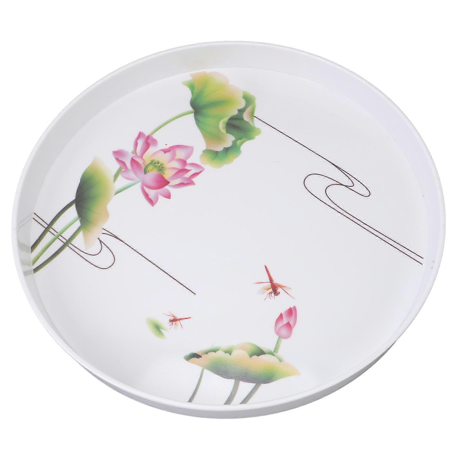 Lebensmitteltablett Kunststoff Rund 34cm Vielseitige tragbare Servierplatte für Picknicks zu Hause im Freien Grünes Blattmuster 