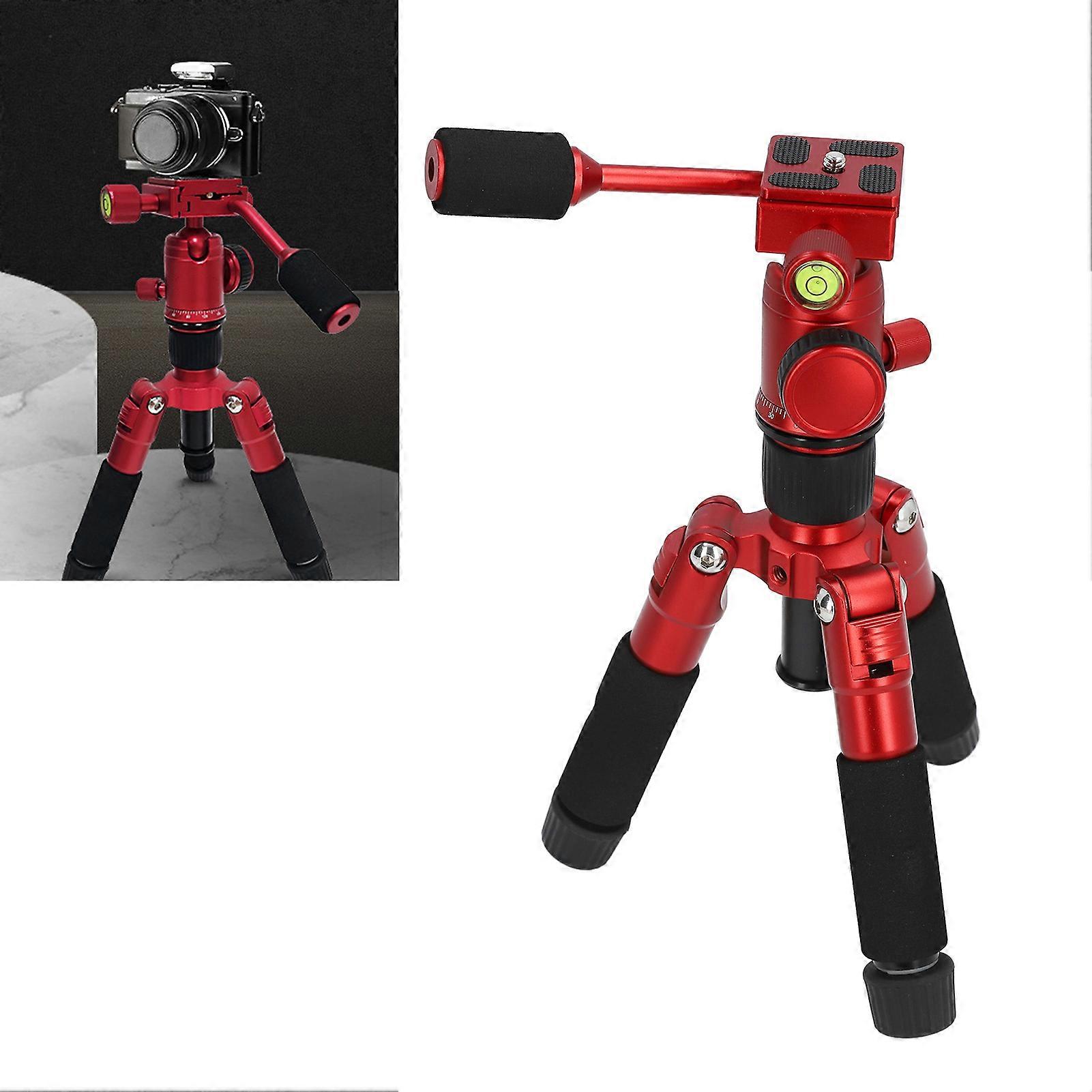 Portable Mini Tripod Desktop Tabletop 5 Section with Level Quick Mount Plate 1/4in Thread for Live Streaming Red 