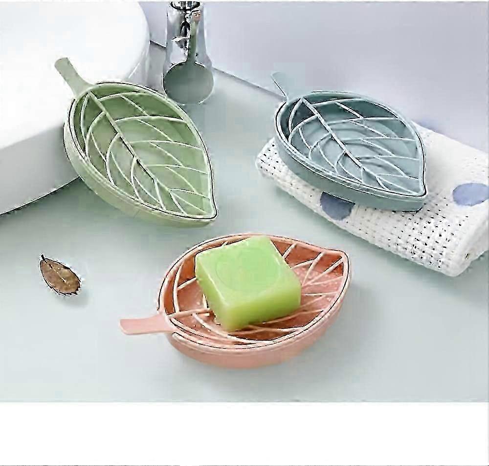 3 Color Soap Dish, Leaf-Shaped Shower Soap Holder with Draining Tray, Set of 3