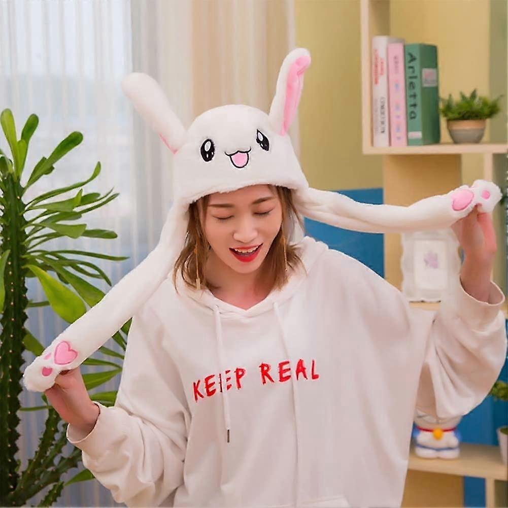 Rabbit Hat with LED Glow Moving Ear in Motion Airbag Hat Jumping Bunny Ears Funny Plush Hat