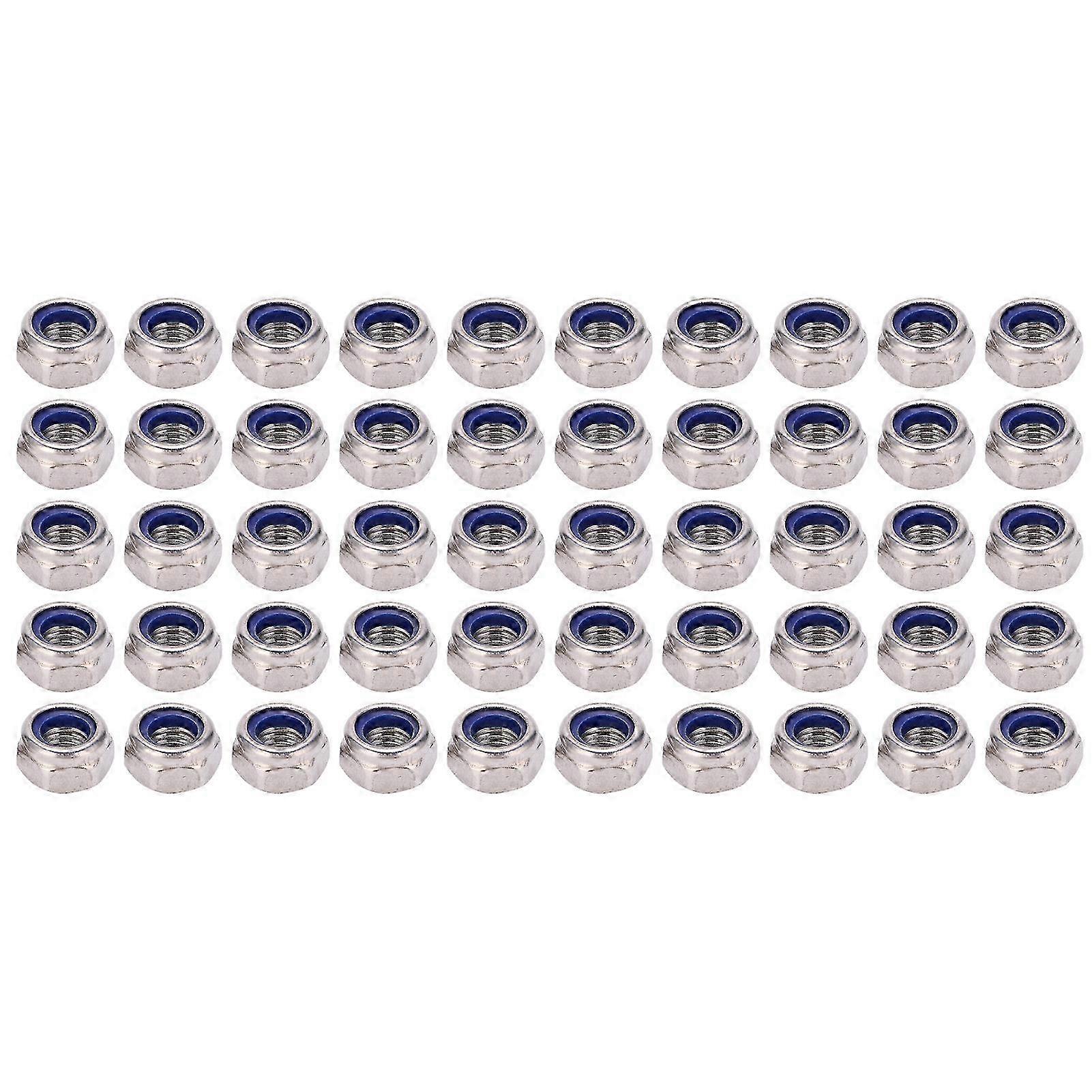 50Pcs M8 Nylon Lock Nuts 304 Stainless Steel Hex Self-Locking Assortment Kit
