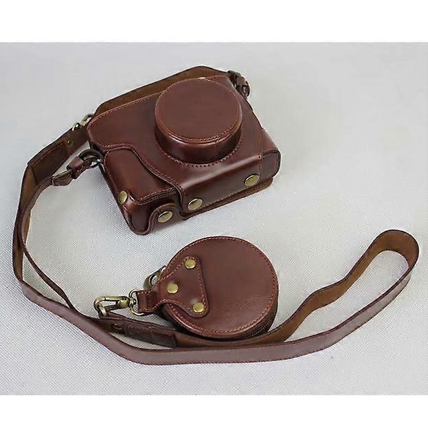 Coque d’appareil photo de protection en cuir PU I4L + sangle + sac d’objectif d’appareil photo w1D pour Fujifilm X100F - Café