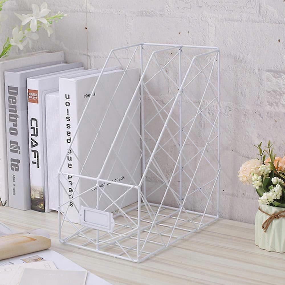 Magazine Holder, File Organiser, Desk Storage Rack Iron (White, Double Layer)