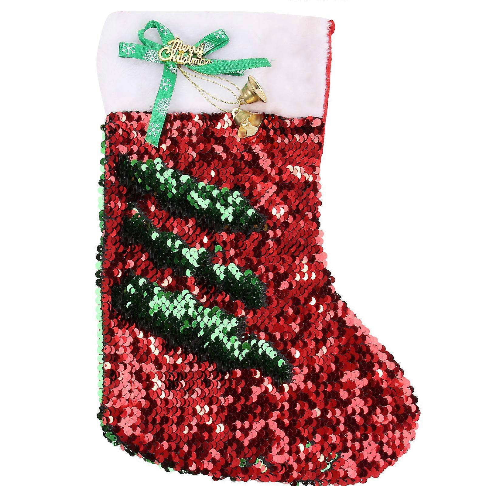 Candy Storage Christmas Stocking Bag Cloth Sequins Christmas Celebration 30x20cm Sock-Shaped For Kids 1Pc
