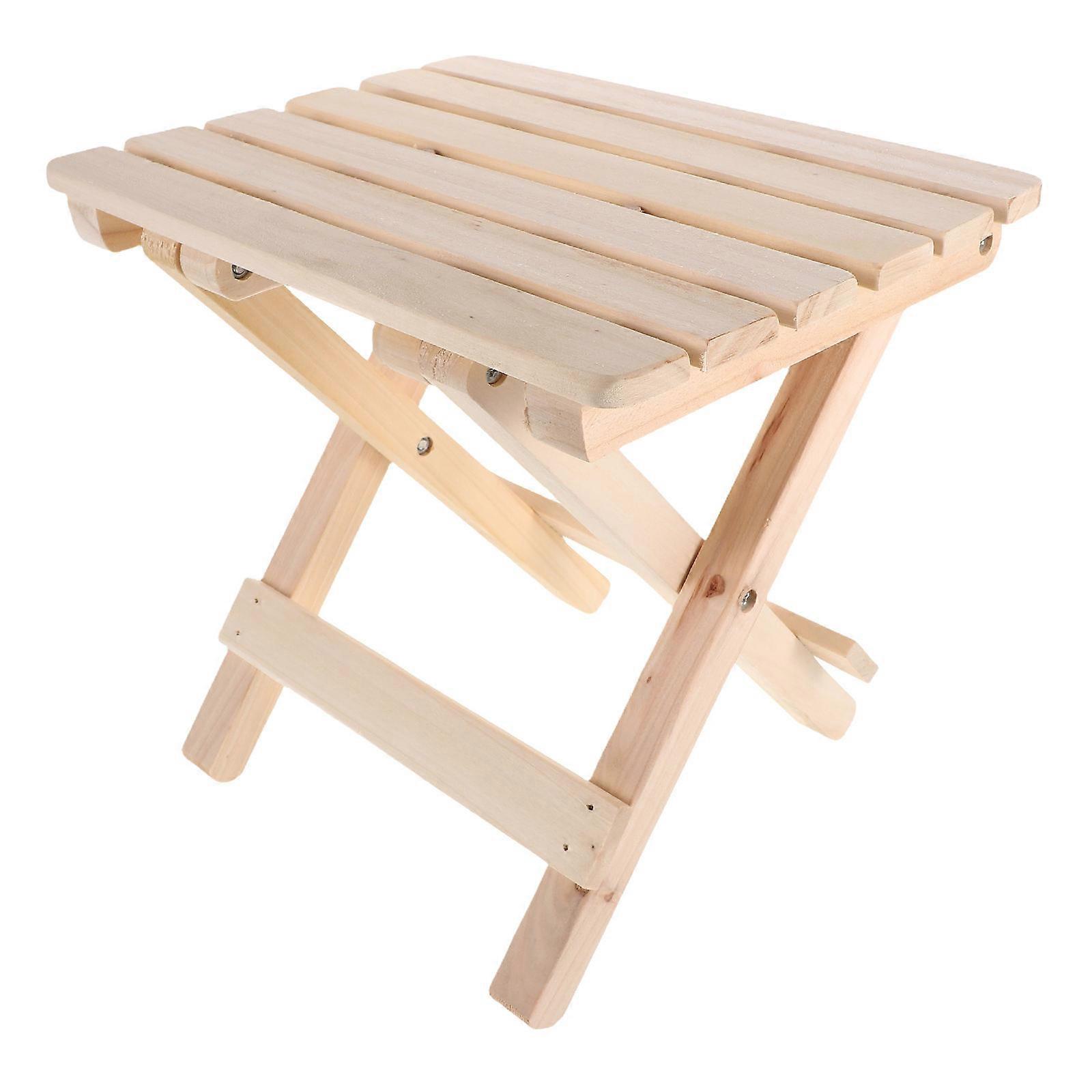 Portable Solid Wood Folding Stool Beige Wooden Bathroom Stool for Home