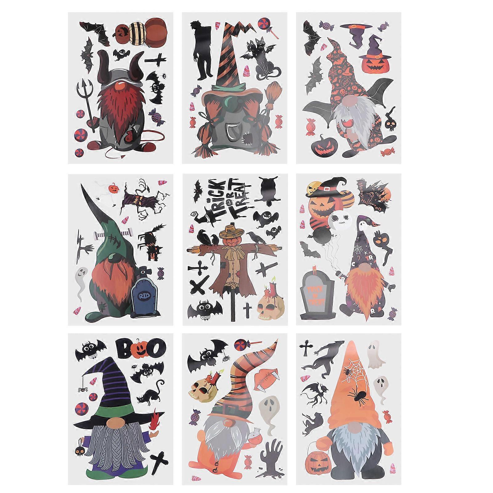 Halloween Theme Decals Removable Wall Decals Halloween Stickers for Wall Static Sticker Assorted Color 30x20cm 9 Sheets
