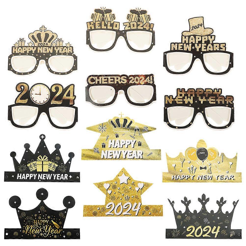 Funny Glasses For New Year Paper Glasses And Hats Props 2024 New Year Themed For Office Events Round 1 Set