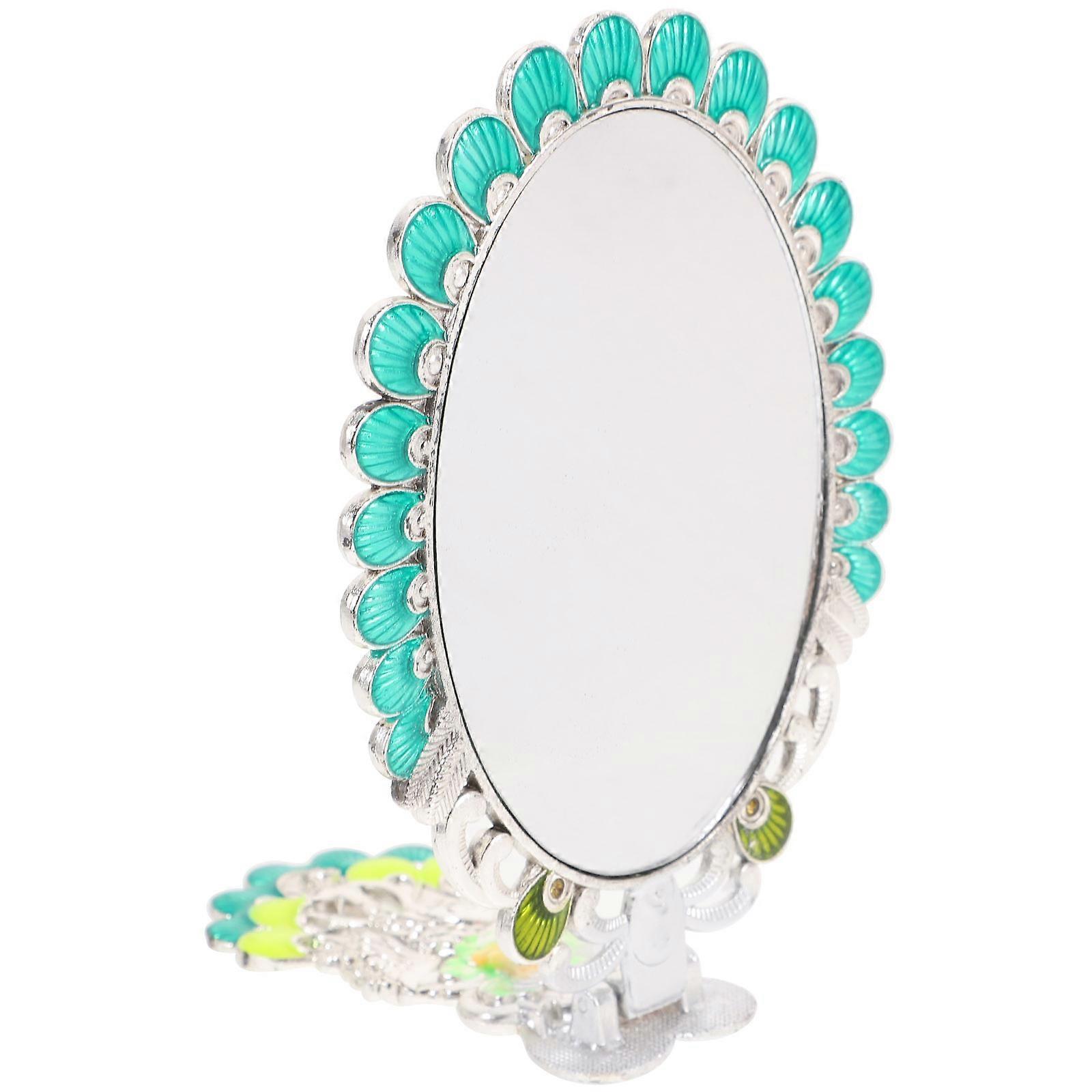 Peacock Hand Mirror Vintage Cosmetic Handheld Mirror Foldable High Definition Reflection 21x10cm 1Piece