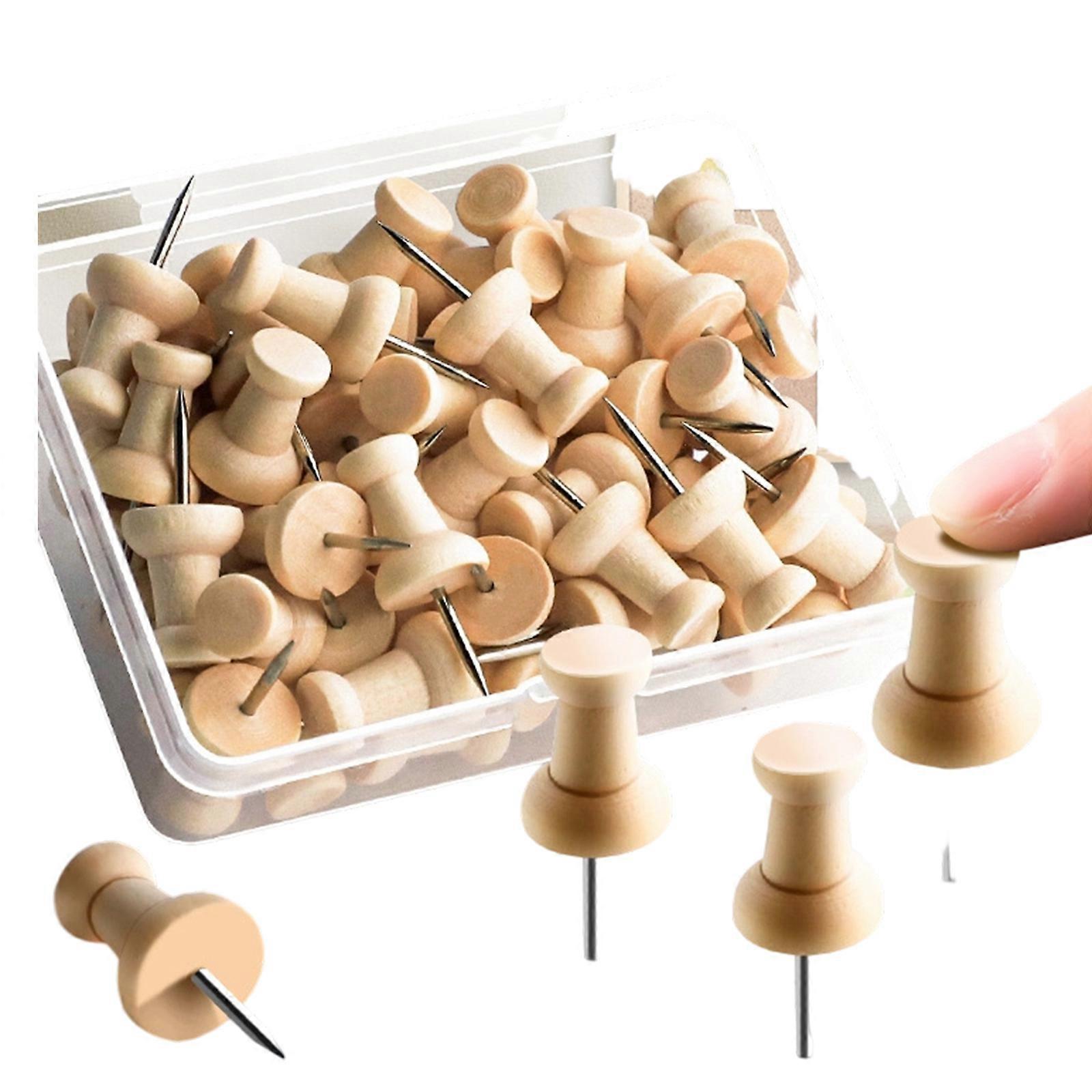 100 Pcs Wooden Message Board Tacks Wood Push Pins Thumb Tacks Poster Pins Decorative Pushpins Map Tacks for Map Photos