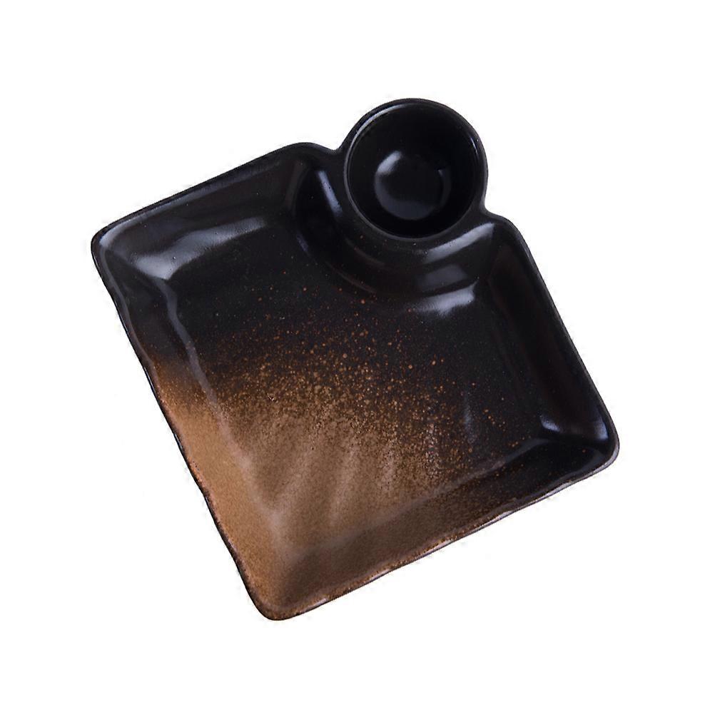 Dipping Dish Ceramic Serving Bowls Black and Brown Home Use 7.5×7.5×1.4in 1Pcs