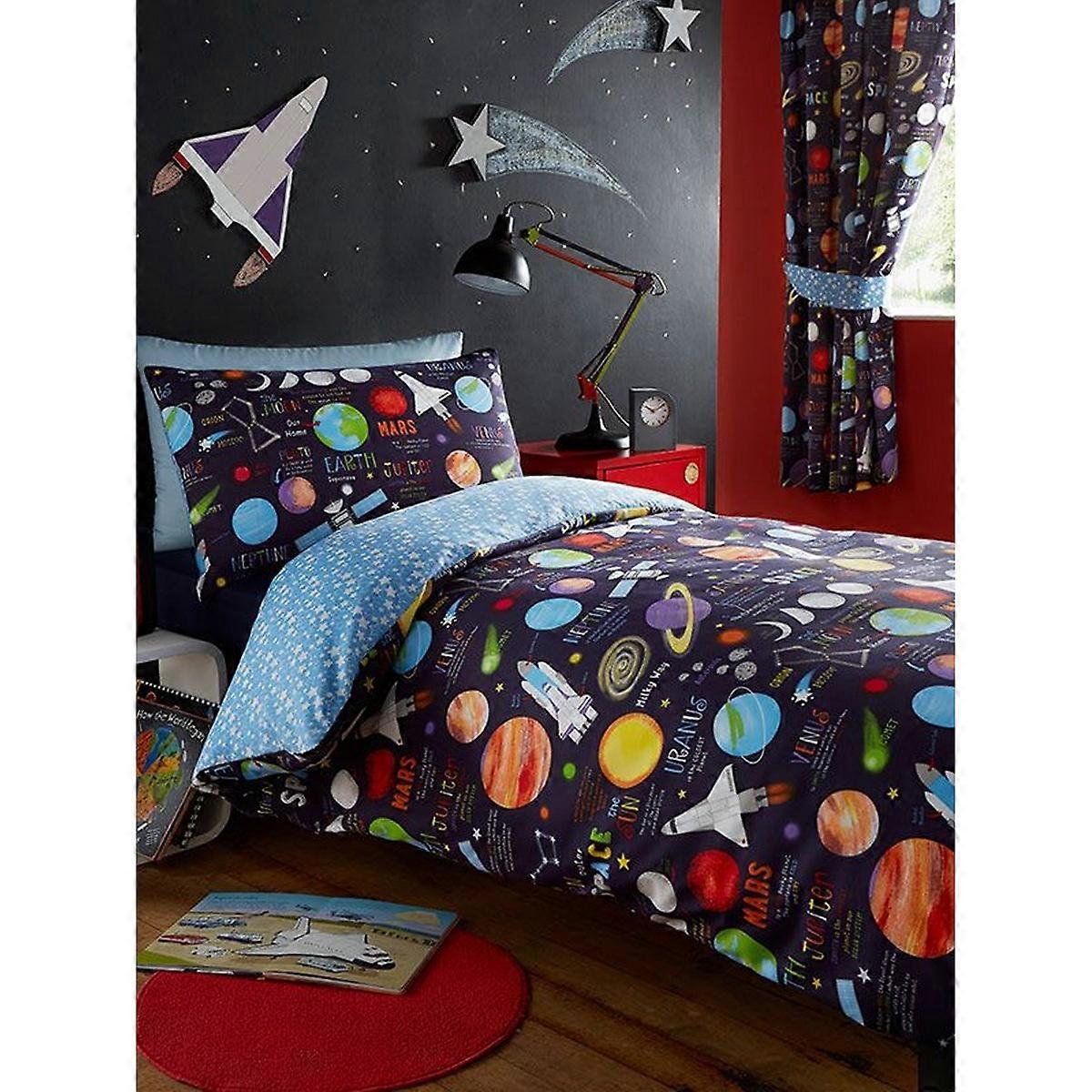 Kids Club Planets Komplet Poszwat na kołdrę Pojedynczy Granatowy/Błękitny/Pomarańczowy