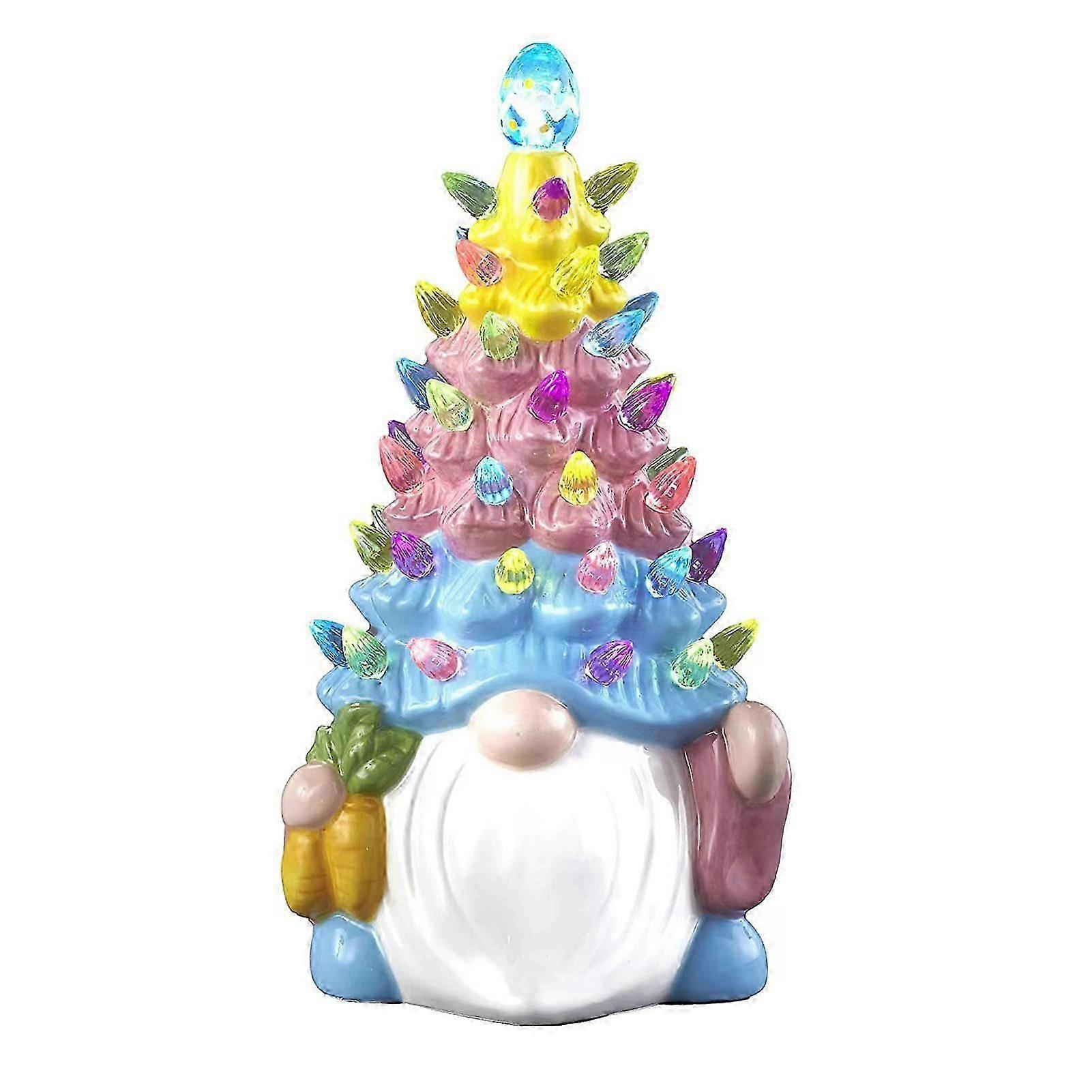 2025 Latest Model Easter Ornament Battery Powered Resin Pink Bunny Tree Statue