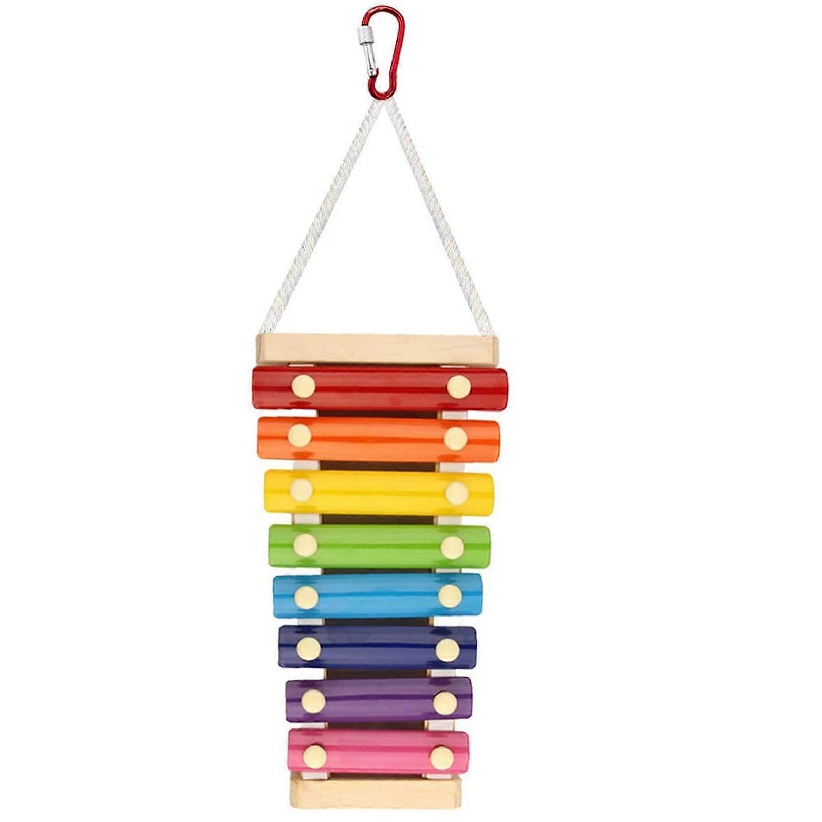 Parrot Macaw Chicken Toy - Colorful Rainbow Xylophone Dangle Bird Toy with 8 Metal Keys for Pet Birds
