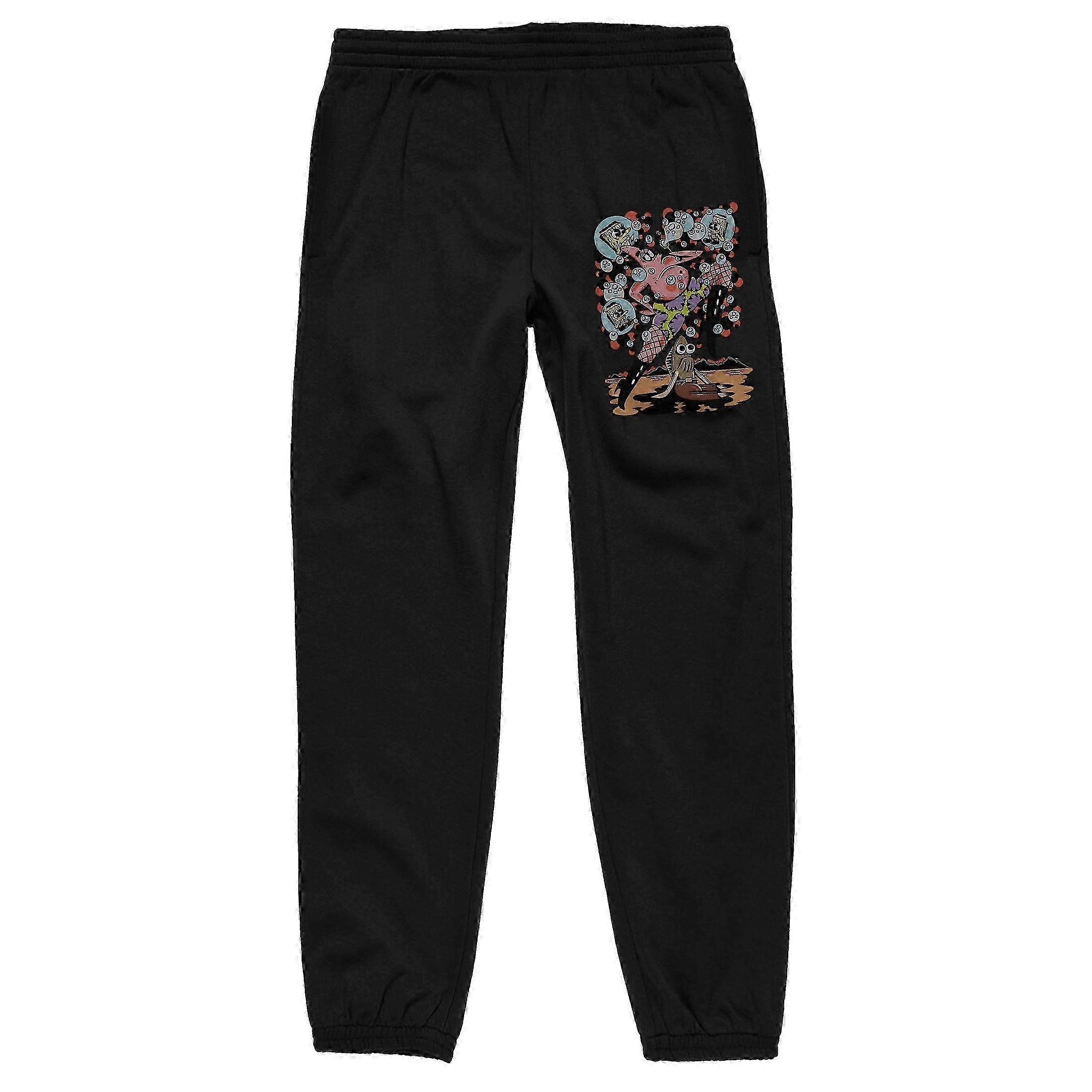 Men's Black Graphic Joggers with Patrick Blowing Bubbles - Large