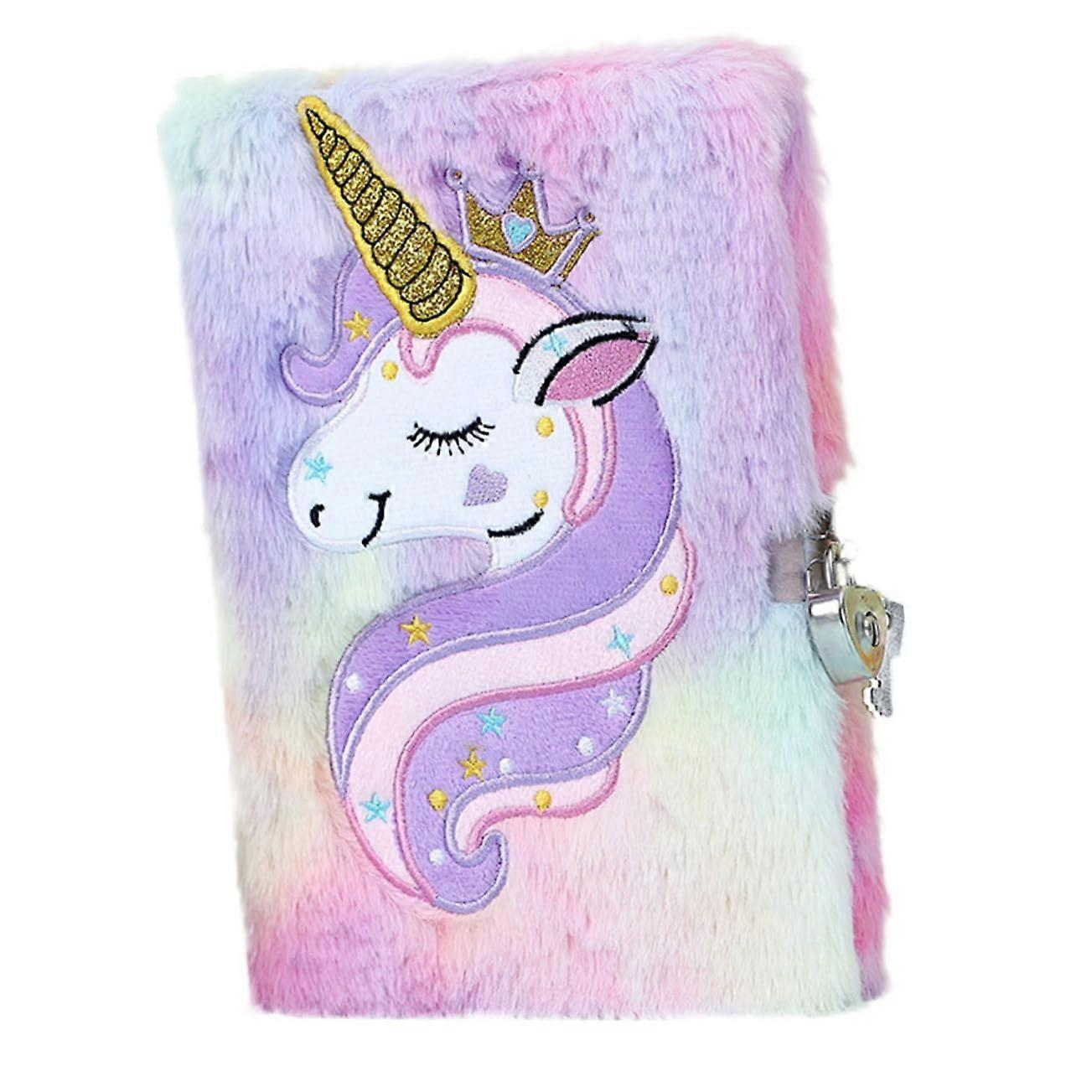 Cute Unicorn Plush Notebook Diary with Soft Cover, Lock Closure, Ideal for Creative Writing and Note Taking, 80 Pages