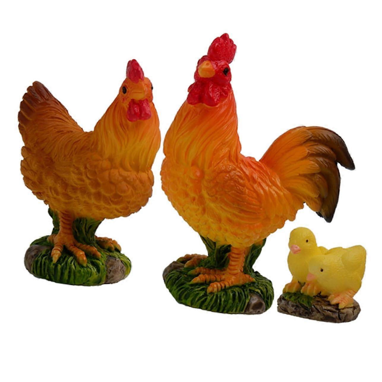 Resin Chicken Figurines Set of 3 - Realistic Garden Decor for Micro Landscapes and Indoor Outdoor Spaces