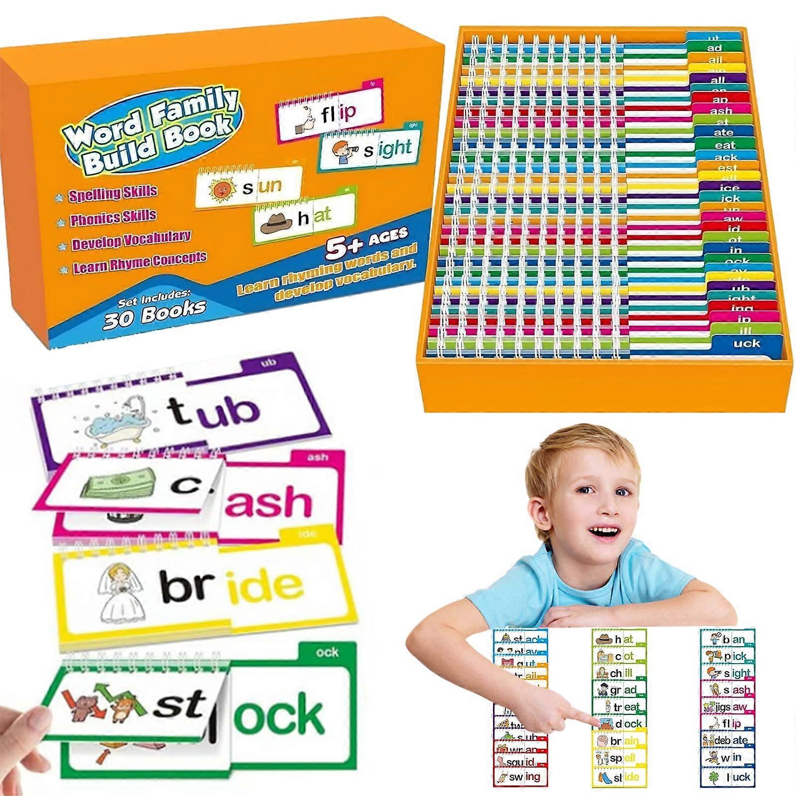 30 Reading and Rhyming Flip Books, Word Families Flip Books, ABC Vocabulary Cards, Sight Word Cards, Educational Game for Family and Friends
