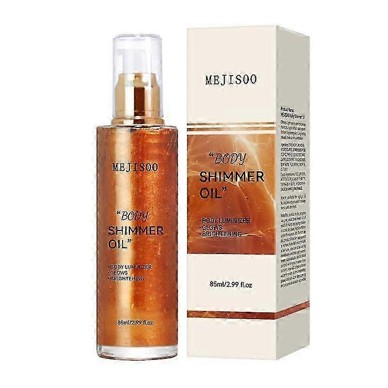 Body Shimmer Oil, Highlighter Makeup Smooth Glitter Glow Liquid Foundation for Face & Body,Moisturizing Glitter Highlighter Summer Taning Oil Makeup