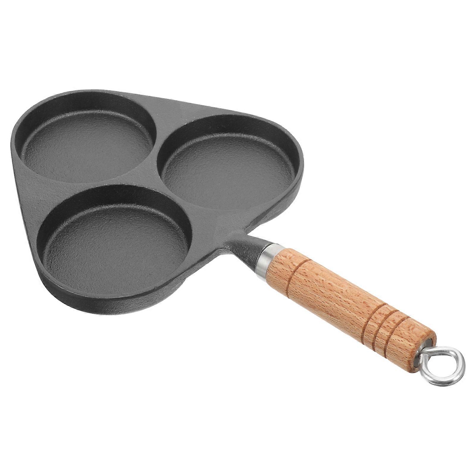 Egg Burger Pan 3-Hole Fried Egg Pan with Wooden Handle for Cooking Ham 1Set
