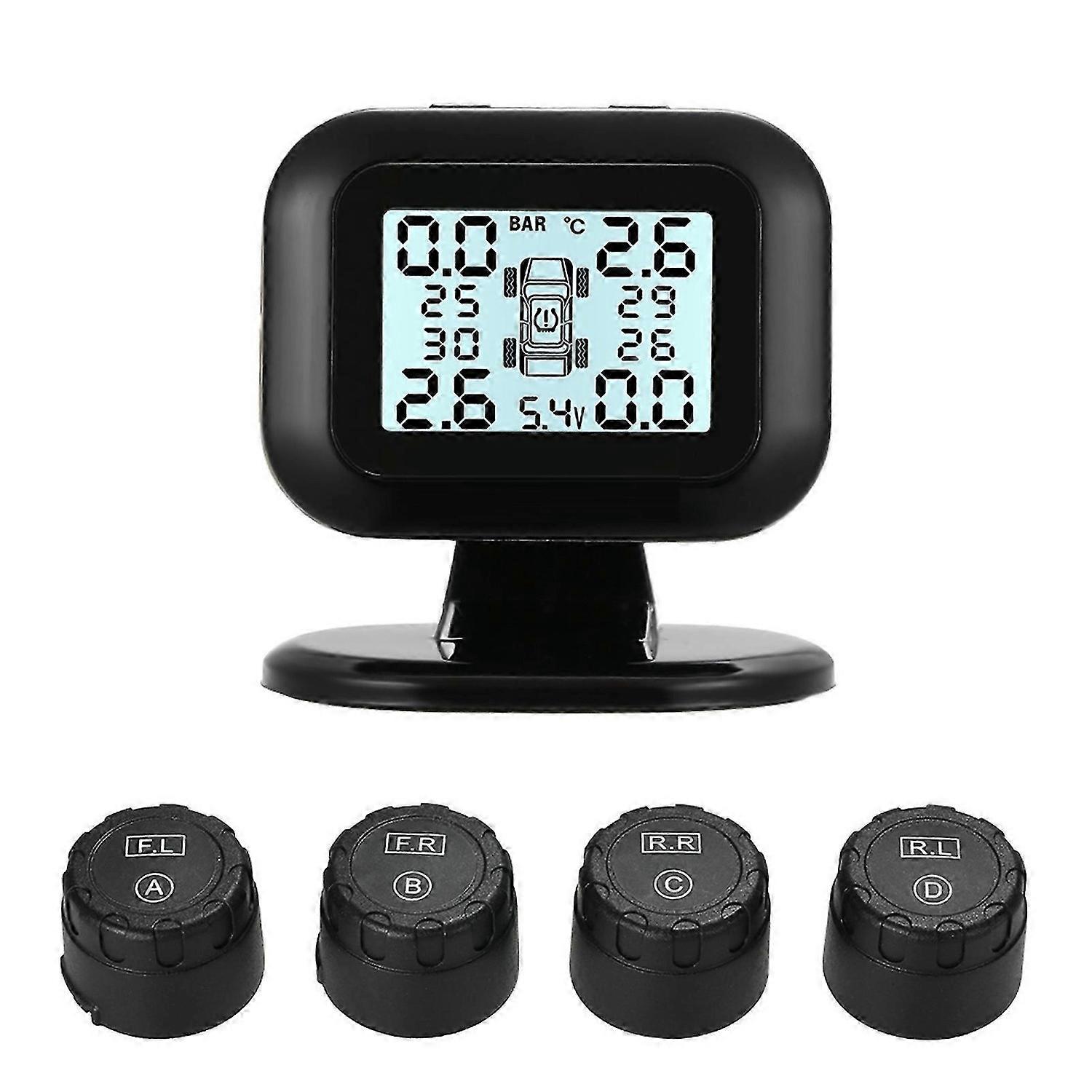 TPMS Tire Pressure Monitoring System Wireless Real-time LCD Display 4 External Sensors Alarm Function