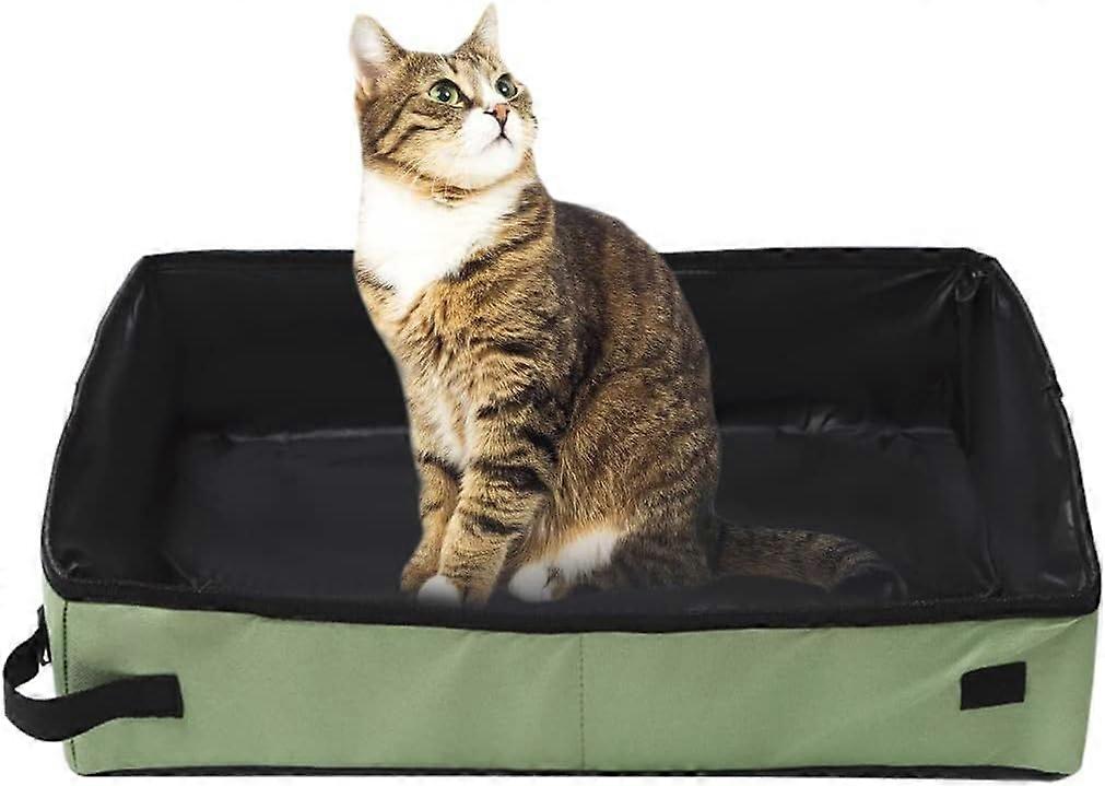 Portable Cat Travel Sandbox, Leakproof Foldable Sand Cage, 40*30cm, Green