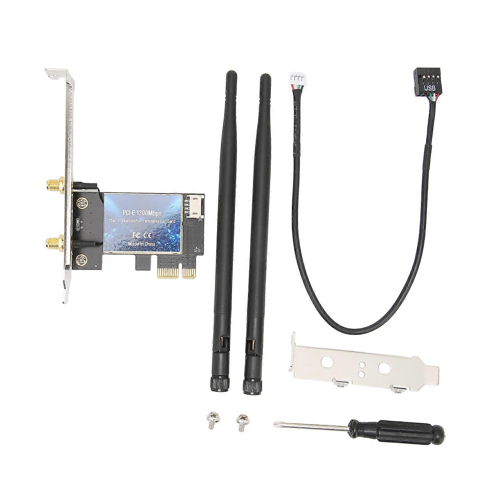 Wireless Adapter 2.4GHz 5GHz Dual Band Bluetooth 4.1 PCIE Wifi Card with 5dBi High Gain Antennas Desktop PC