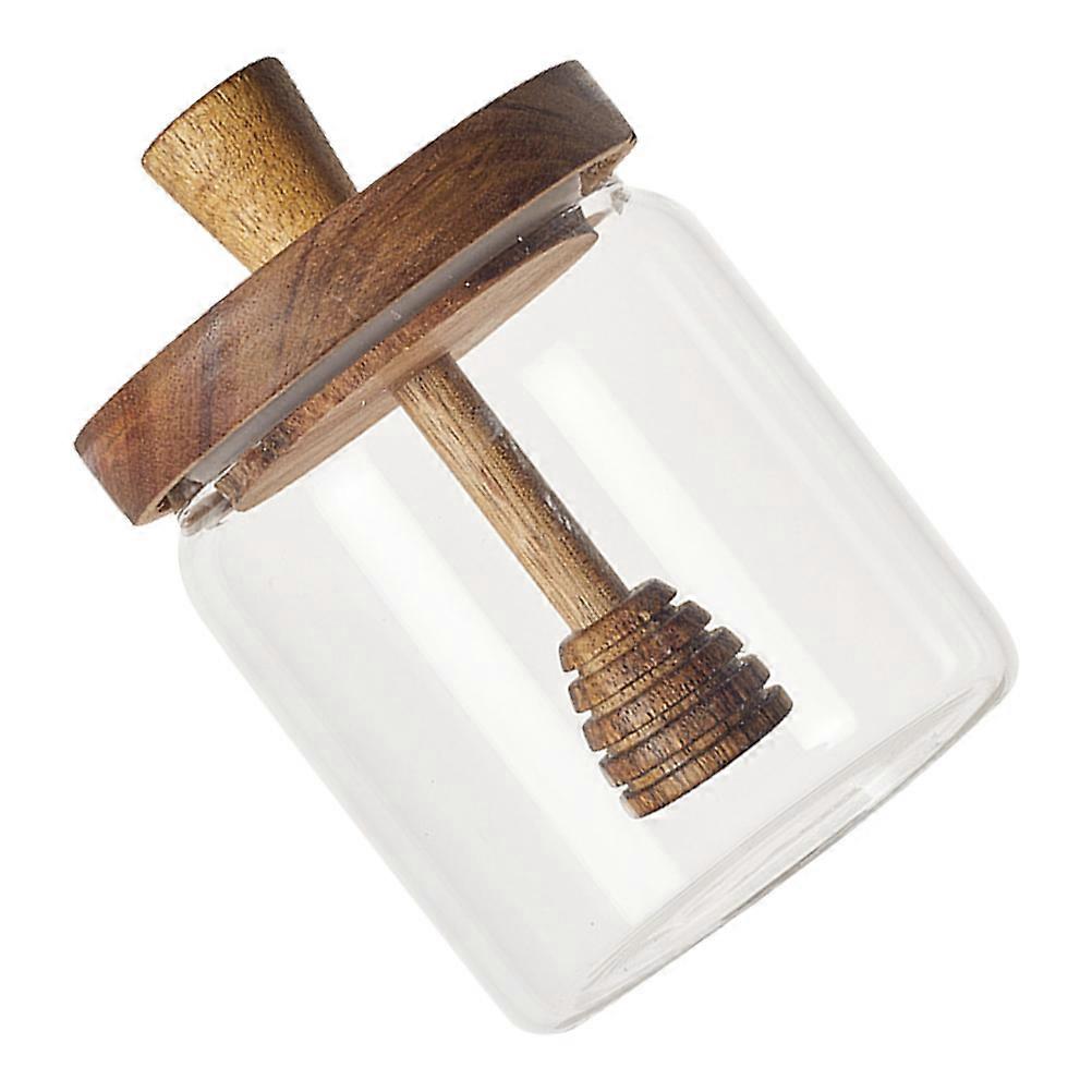 Kitchen Honey Container Transparent Glass with Wooden Lid for Home Use Sealable 1Pack