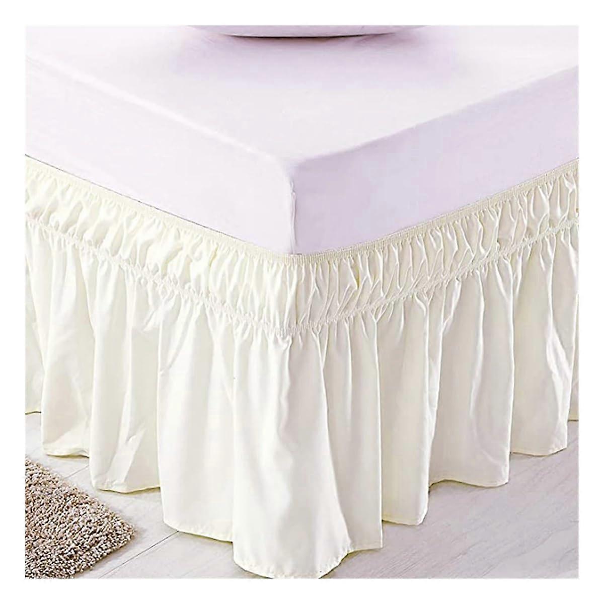 Adjustable Bed Skirt Fitted 200 x 150 cm For Bed Frames Hides Under Bed Storage Beige