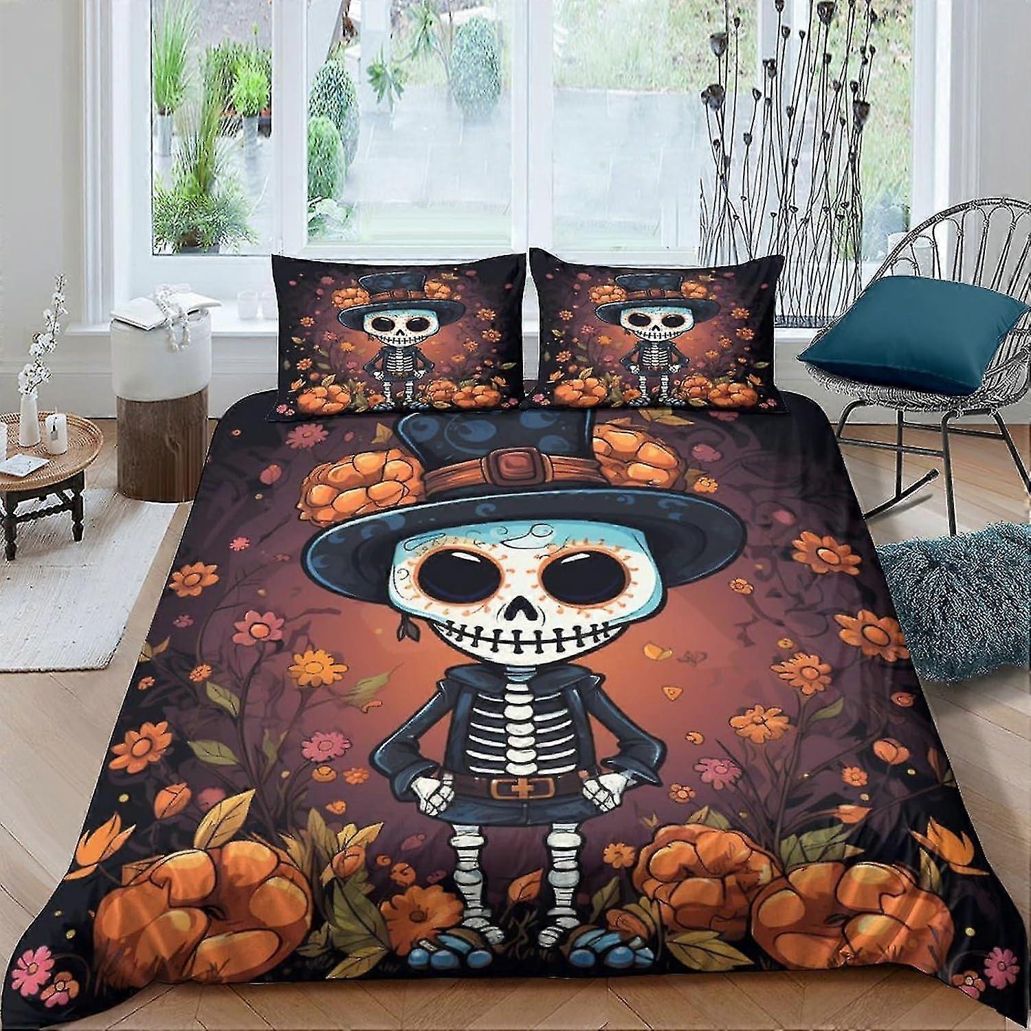 Cartoon Skeleton Man Dekbedovertrek 3D Geprinte Karakters Beddengoed Set met Kussensloop, Zachte Microvezel, Dubbele Grootte