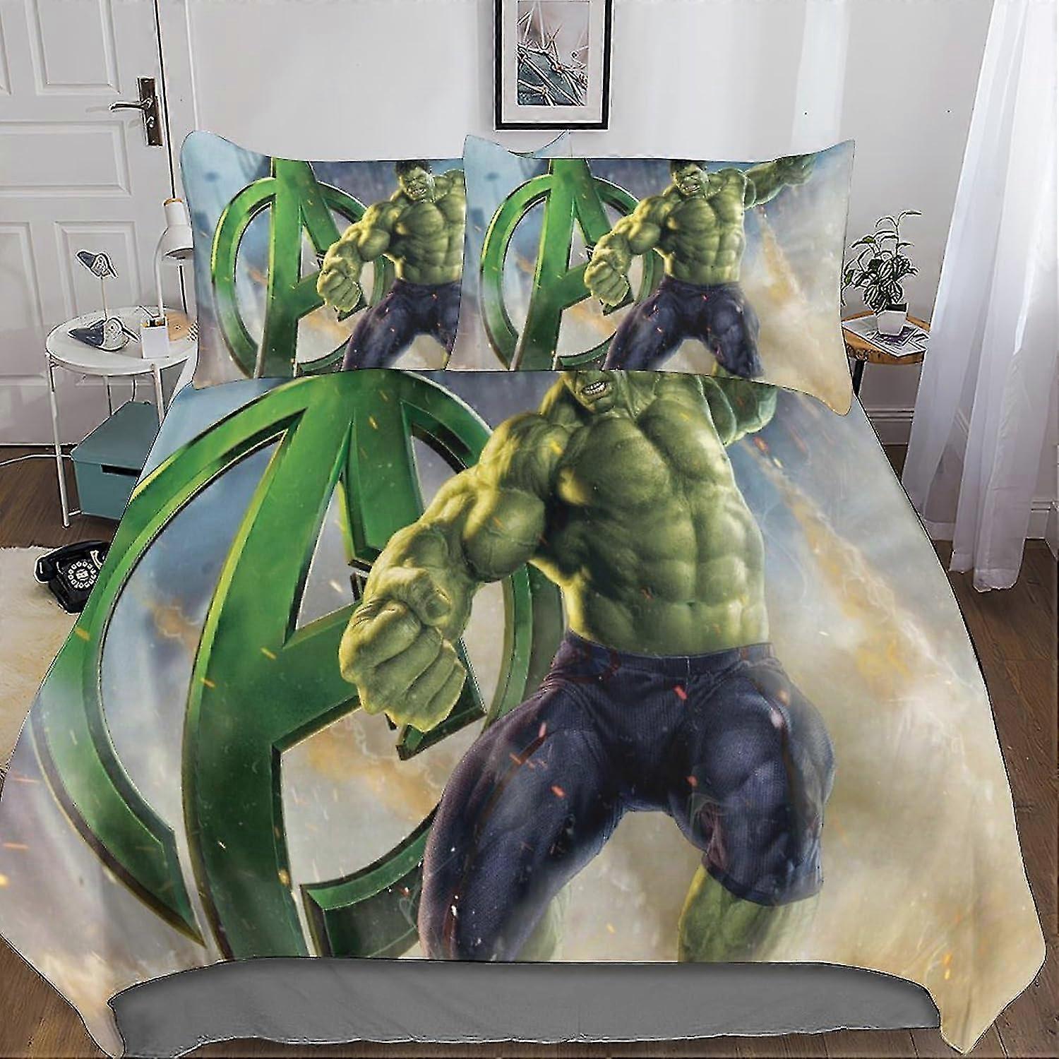 Double Bed Set with Hulk Print, Super Soft Microfiber Duvet Cover with Zipper and Hypoallergenic Pillowcases