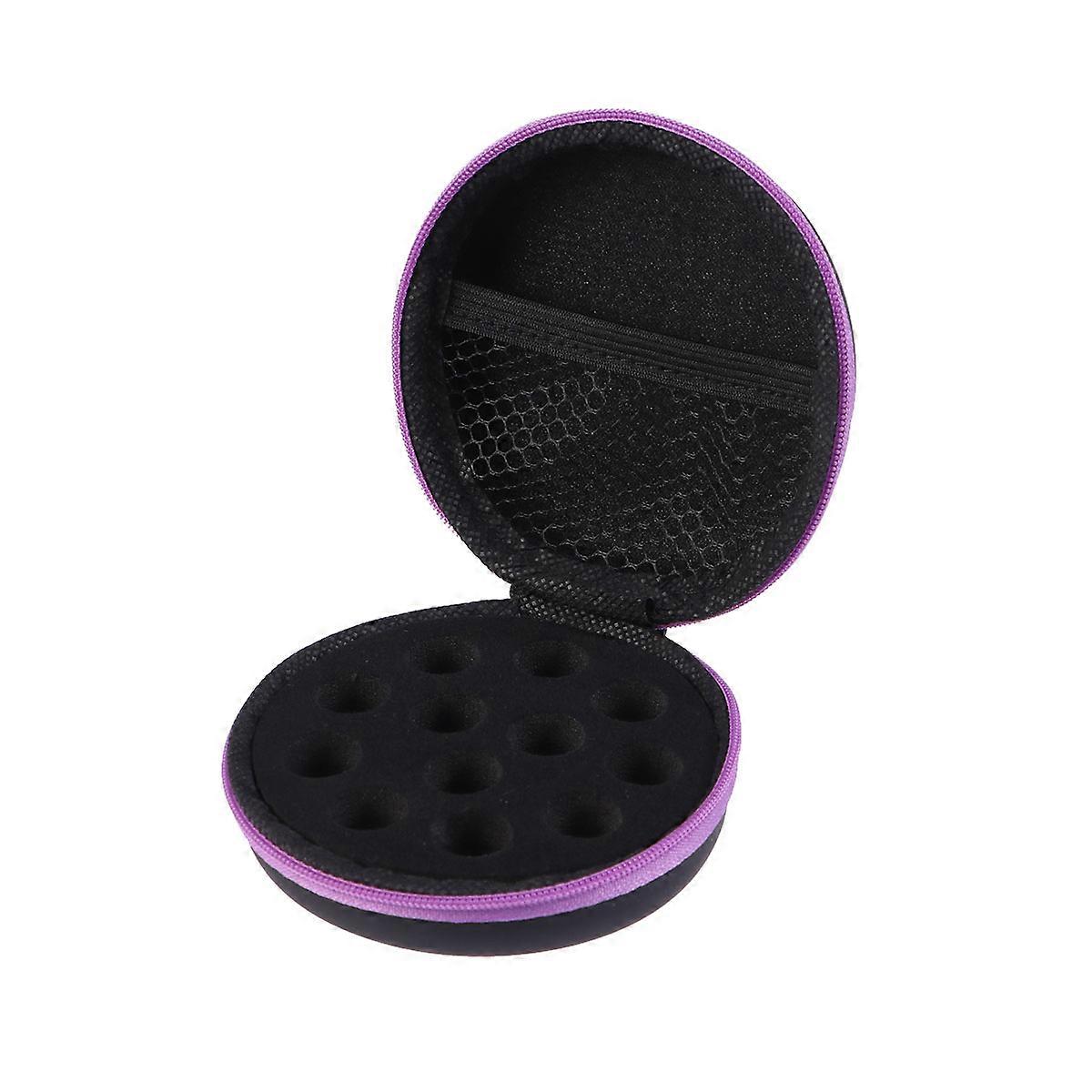 Portable Faux Shockproof Round Essential Oil Storage Bag with Zipper Closure Travel Organizer for Bottles Purple