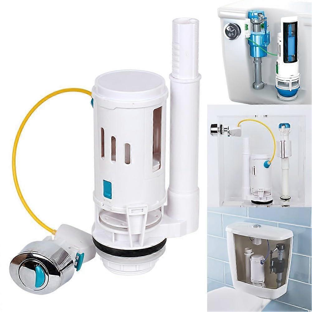 Toilet Cistern Double-Flush Valve Slim Design Chrome Push Mechanism Universal Fit