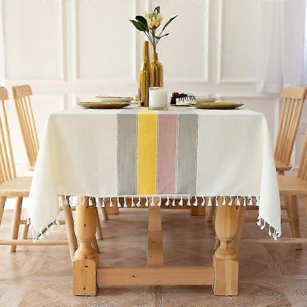 Rectangular Washable Dustproof Table Cloth with Fringe for Kitchen Dining Table Buffet Decoration (Yellow)