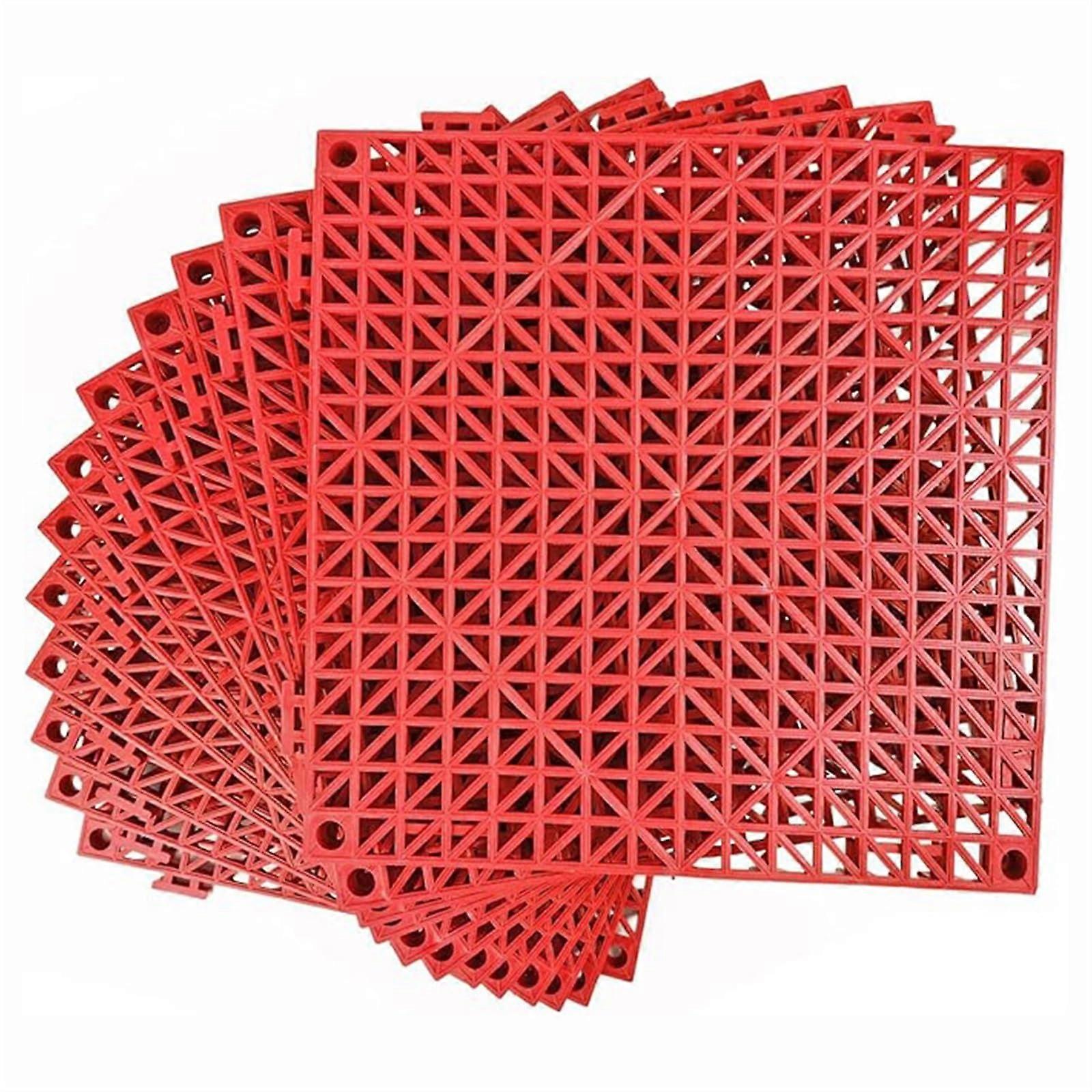 Modular Interlocking Cushion Floor Tiles Made of Rubber, NonSlip Splicing Drainage Mats for Patios, Pools, 12 Pieces Red 30cmx30cm 12 Pieces Red