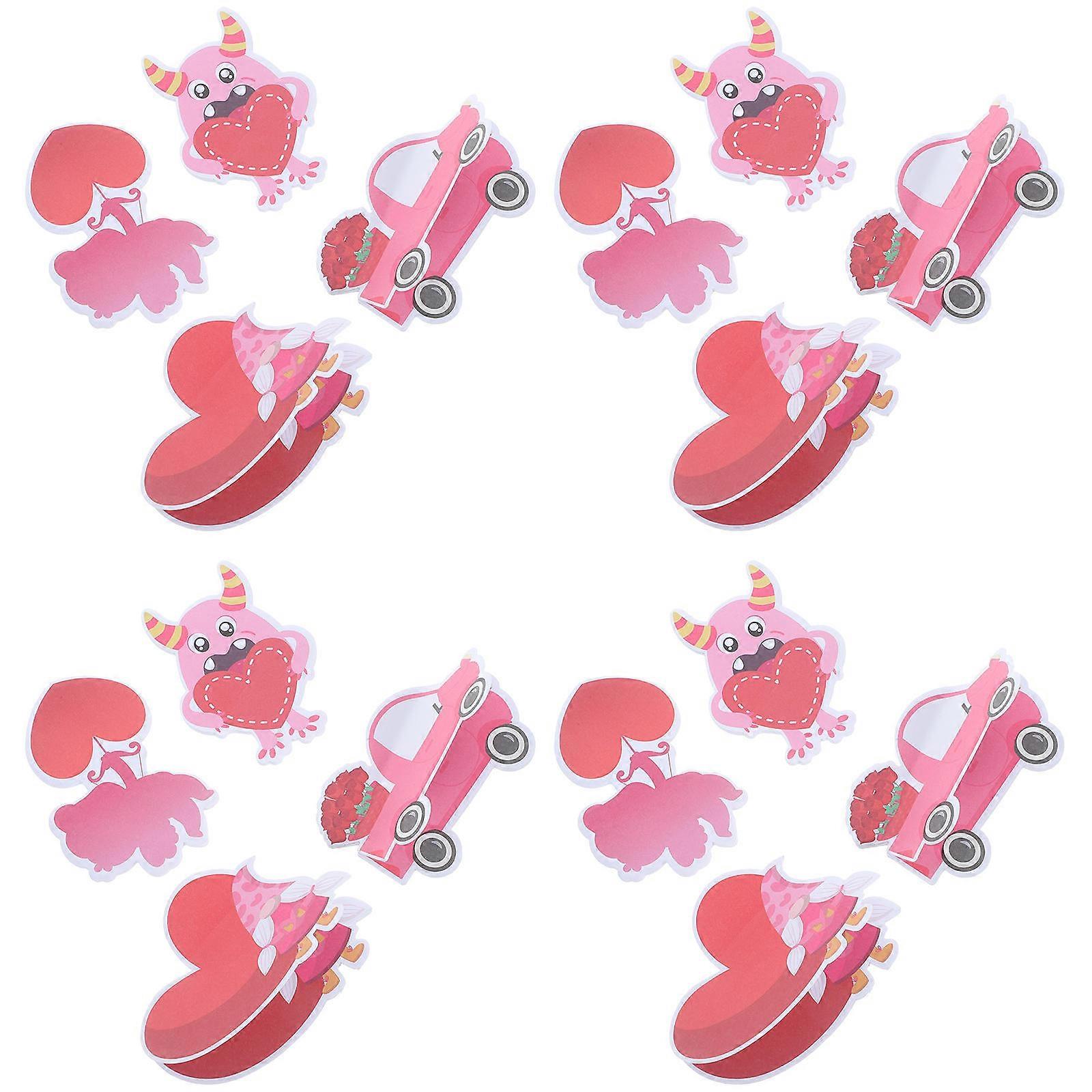 Valentine's Day Heart-Shaped Stickers Multi-Function Note Stickers Recording Notes Sticking on Various Surfaces 4Pcs
