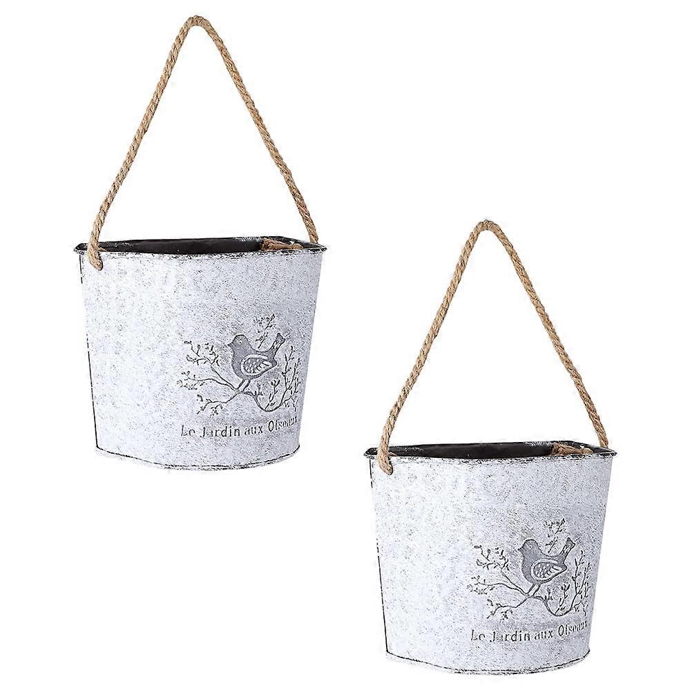 Indoor Hanging Flower Holder Wall-mounted Flower Pot Decoration Space-saving White 14X18CM 2Pcs
